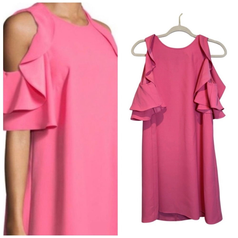 Kate Spade Cold Shoulder‎ Flutter Sleeve Crepe Dress Petunia Pink Womens Small